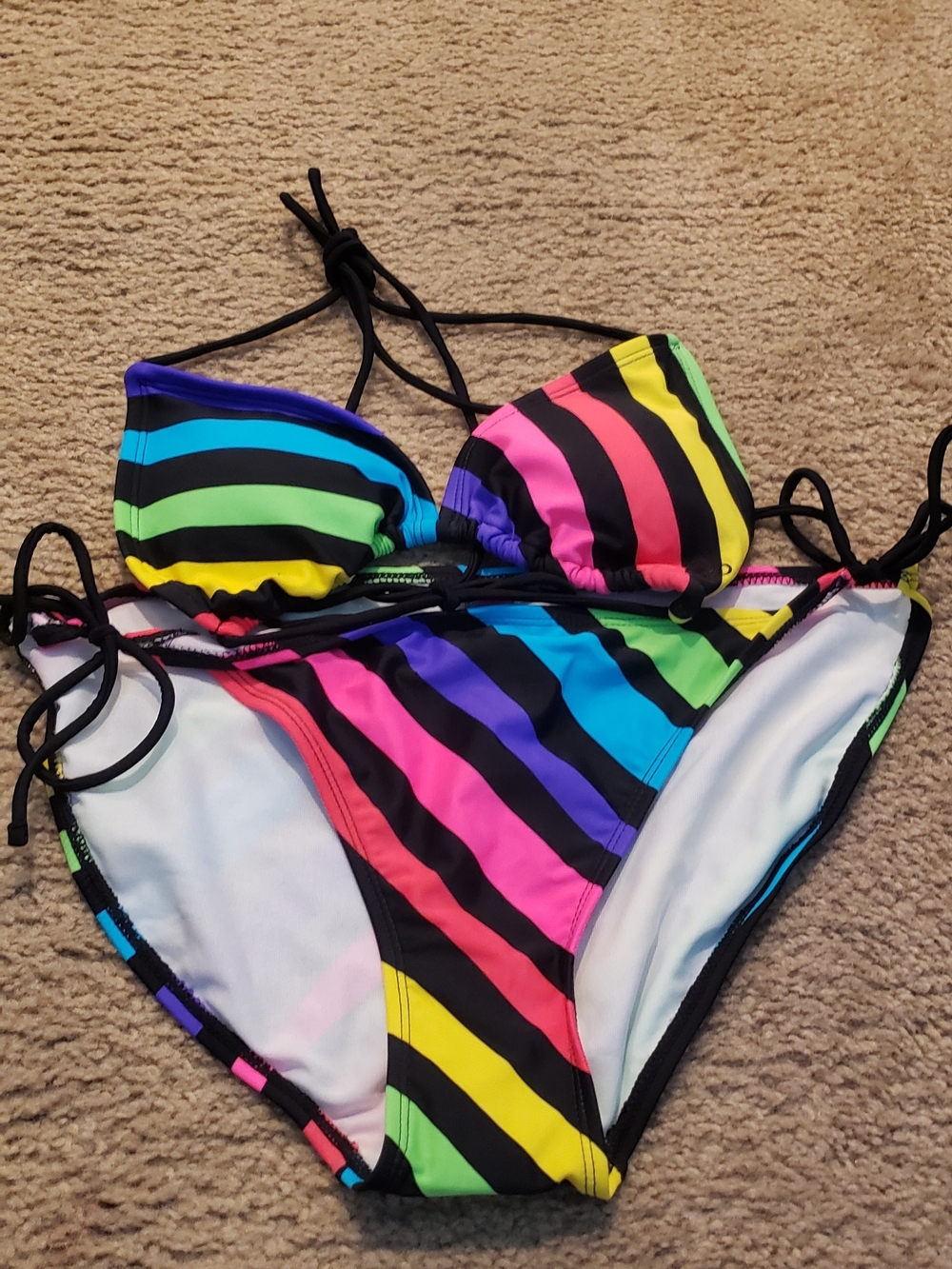 OP Women's Multicolor Rainbow Stripe Bikini - Black Trim